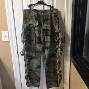 Camouflage Cargo Pants with Fringe